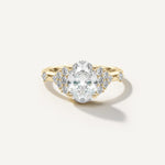 LUMEO Oval Cluster Diamond Engagement Ring Front view in 18k Solid Yellow Gold 