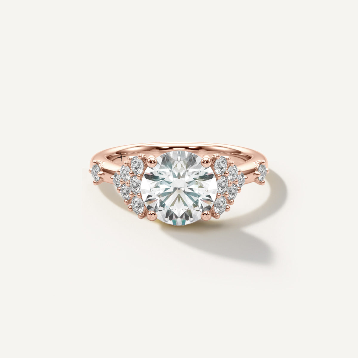 LUMEO Round Cluster Diamond Engagement Ring Front view in 18k Solid Rose Gold 