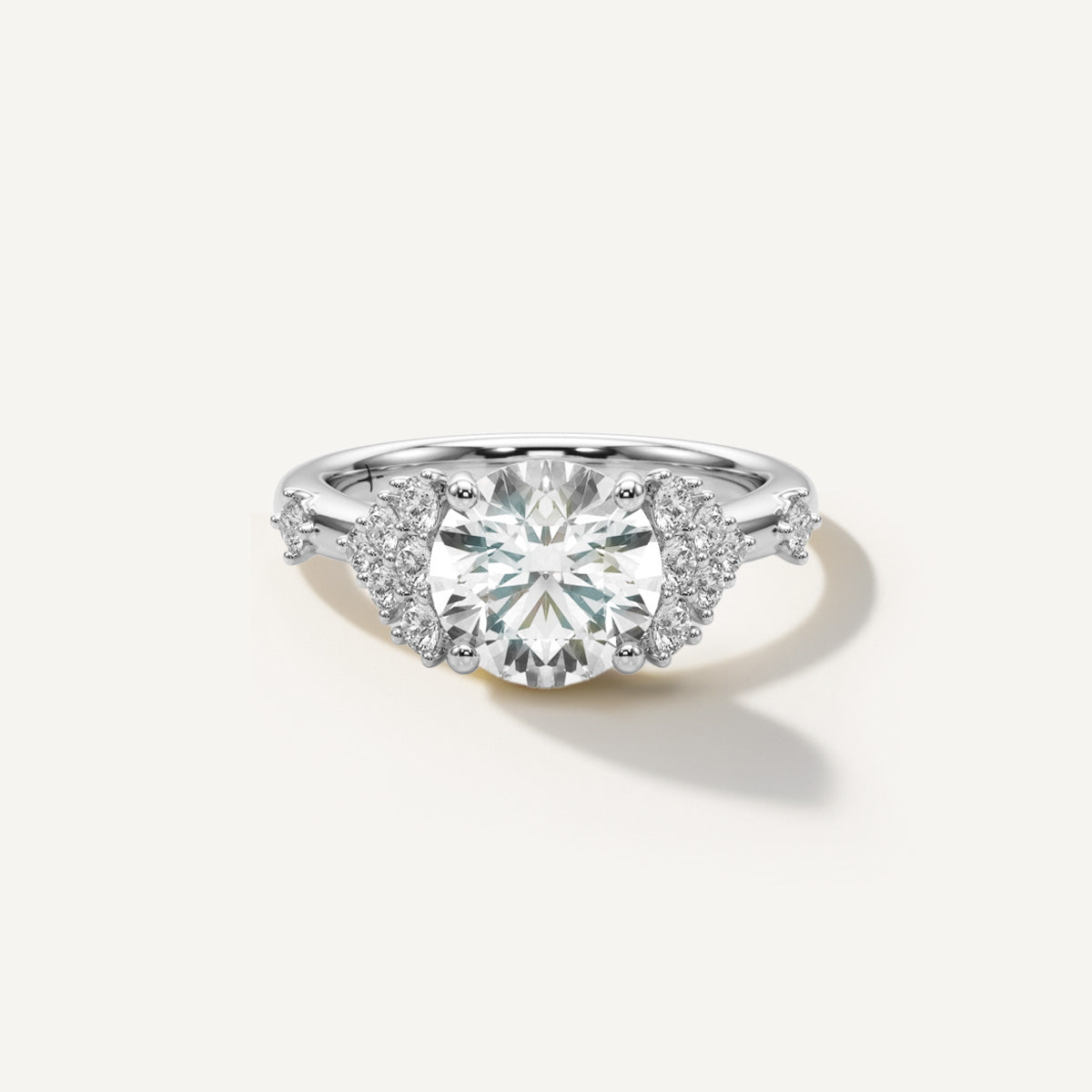 LUMEO Round Cluster Diamond Engagement Ring Front view in Platinum or 18k Solid White Gold 