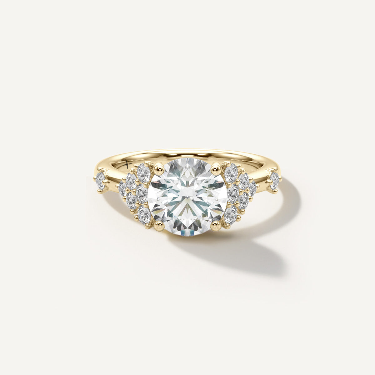 LUMEO Round Cluster Diamond Engagement Ring Front view in 18k Solid Yellow Gold 