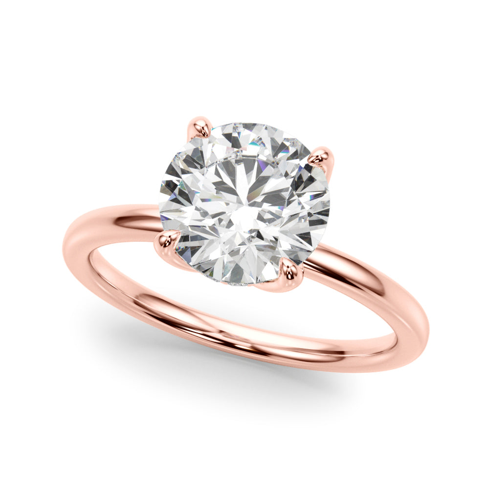 LUMEO Round Hidden Halo Diamond Engagement Ring Front View in 18k Solid Rose Gold 