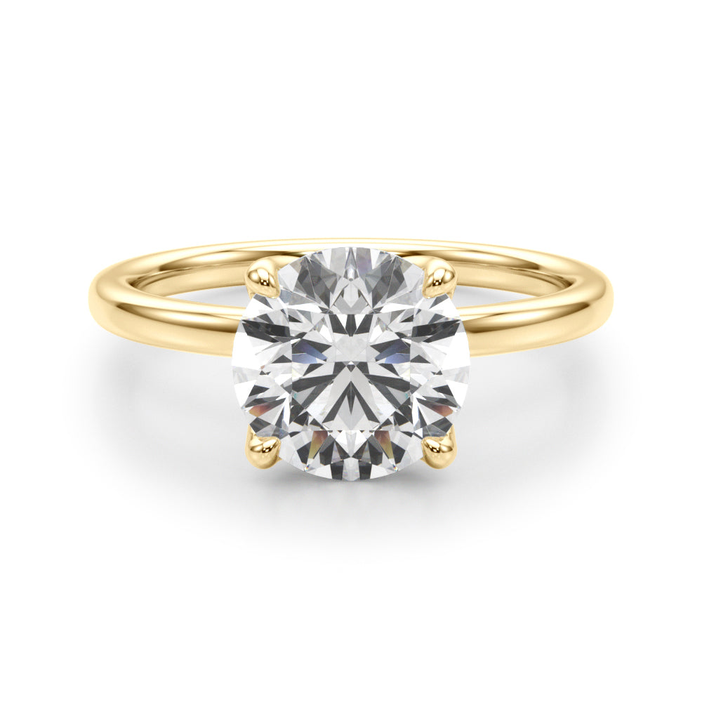 LUMEO Round Hidden Halo Diamond Engagement Ring Angle View in 18k Solid Yellow Gold 