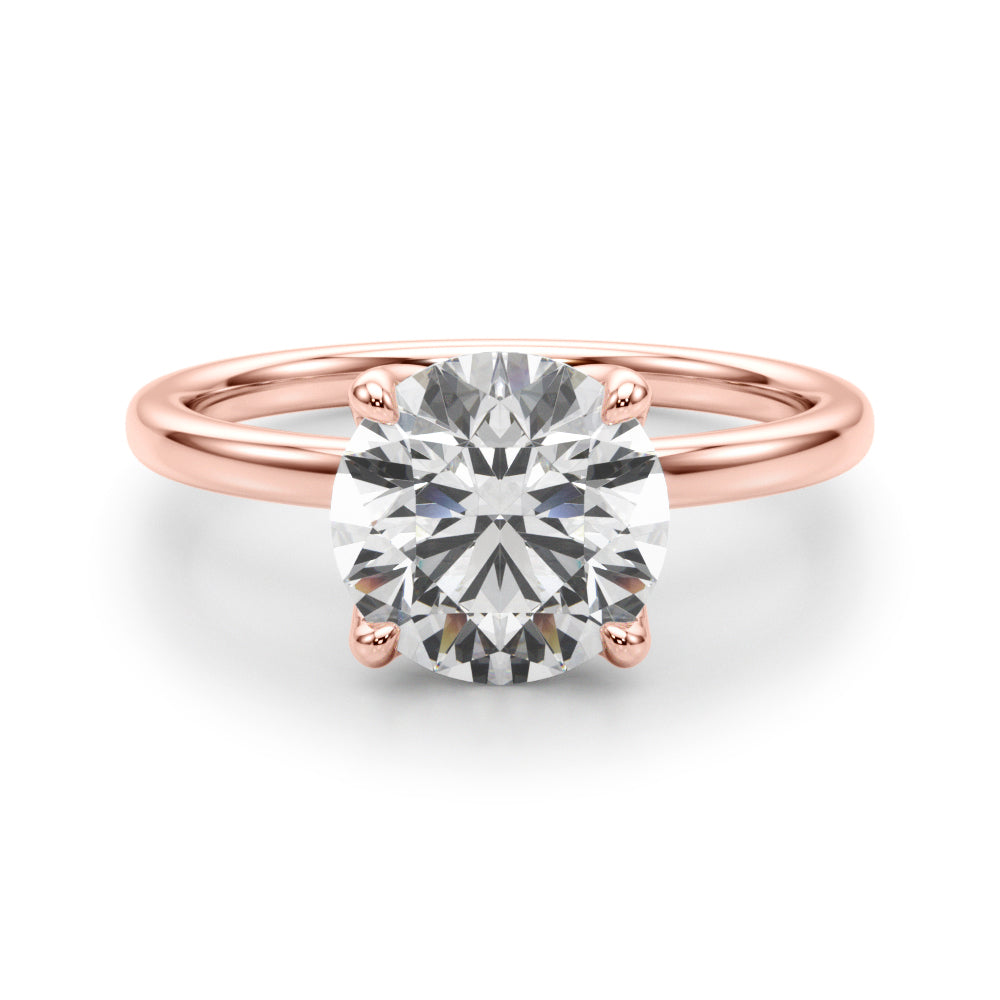 LUMEO Round Hidden Halo Diamond Engagement Ring Angle View in 18k Solid Rose Gold 