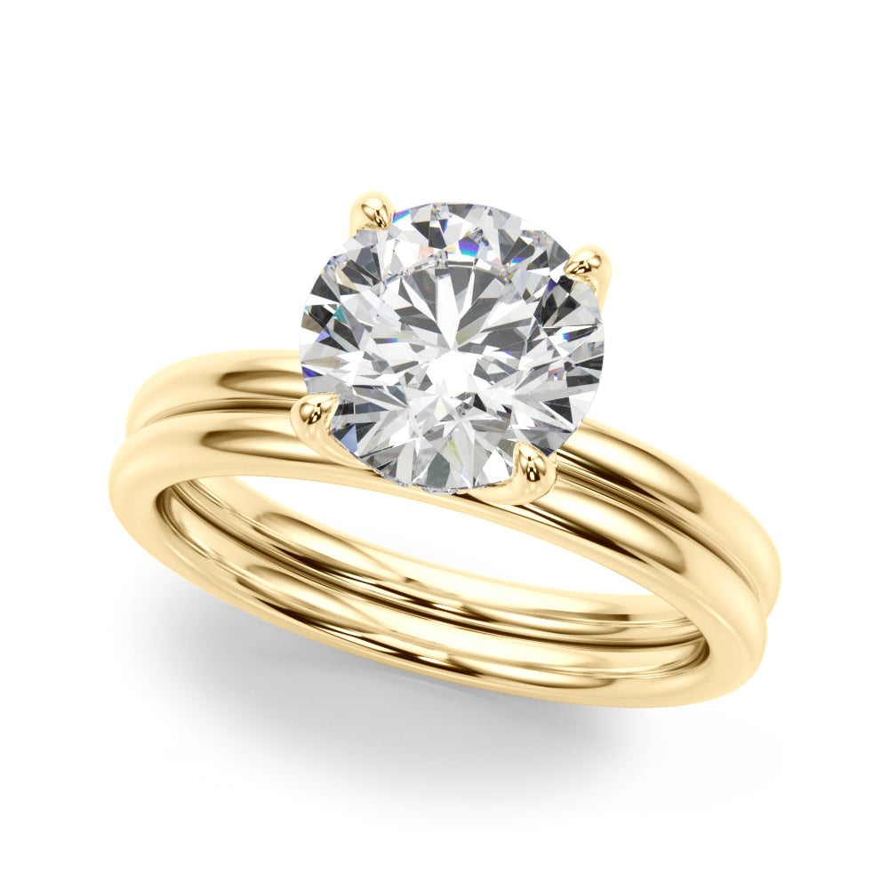 LUMEO Round Hidden Halo Diamond Engagement Ring Set in 18k Solid Yellow Gold 