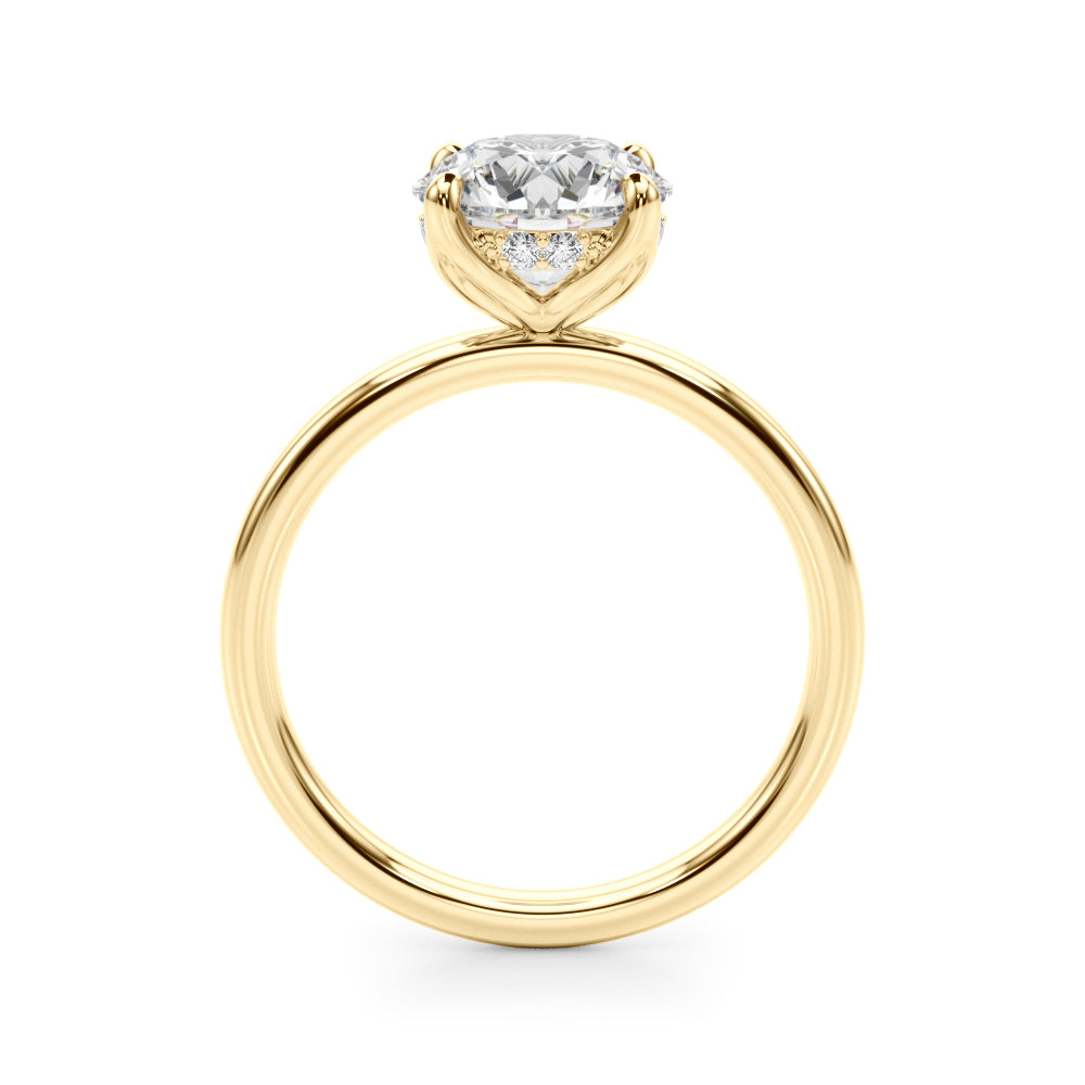 LUMEO Round Hidden Halo Diamond Engagement Ring Side View in 18k Solid Yellow Gold 