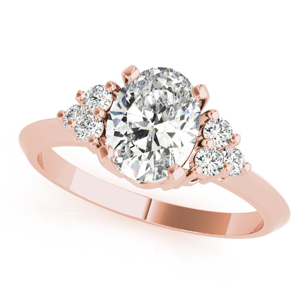 LUMEO Oval Three Stone Diamond Engagement Ring Front View in 18k Solid Rose Gold 