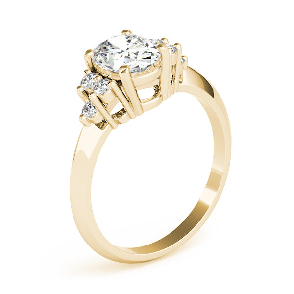 LUMEO Oval Three Stone Diamond Engagement Ring Angle View in 18k Solid Yellow Gold 