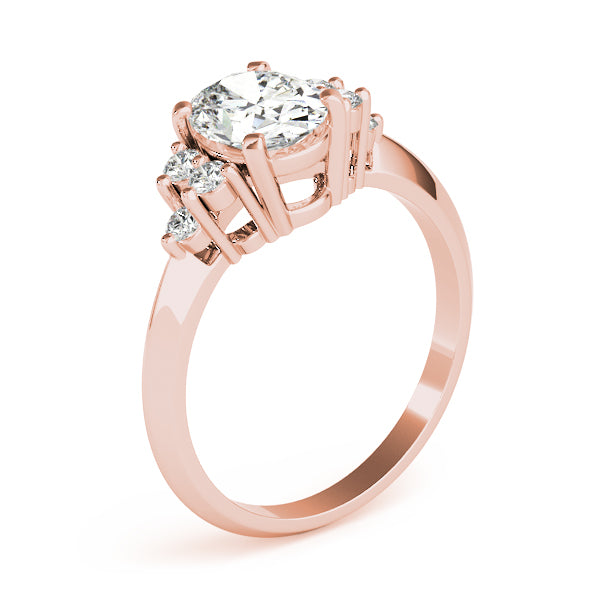LUMEO Oval Three Stone Diamond Engagement Ring Angle View in 18k Solid Rose Gold 