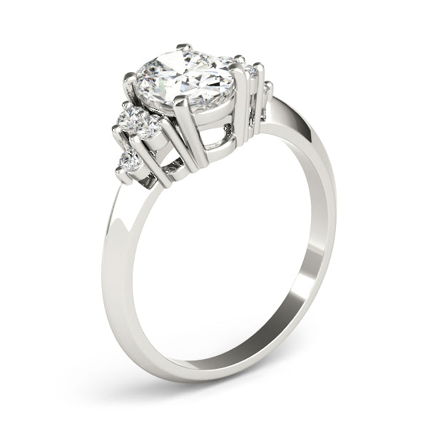 LUMEO Oval Three Stone Diamond Engagement Ring Angle View in Platinum 