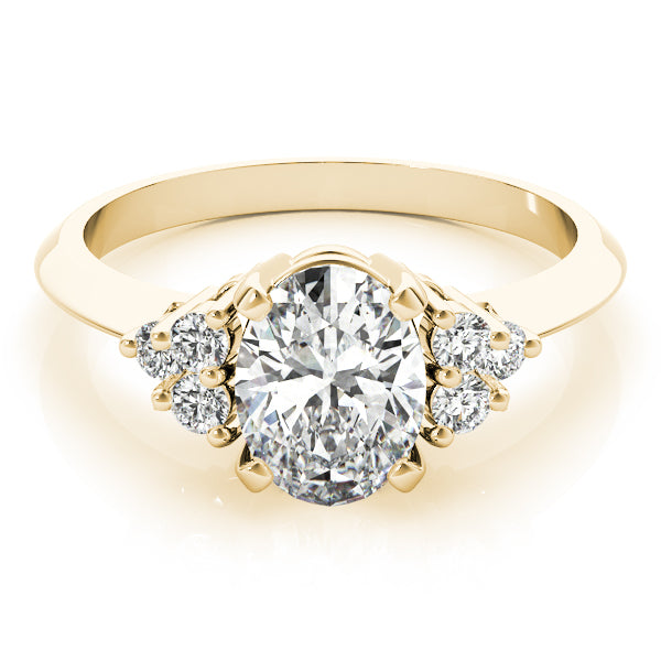LUMEO Oval Three Stone Diamond Engagement Ring Set in 18k Solid Yellow Gold 