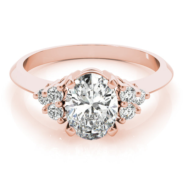 LUMEO Oval Three Stone Diamond Engagement Ring Set in 18k Solid Rose Gold 