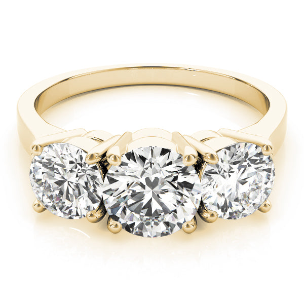LUMEO Round Three Stone Diamond Engagement Ring Set in 18k Solid Yellow Gold 