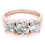 LUMEO Round Three Stone Diamond Engagement Ring Set in 18k Solid Rose Gold 