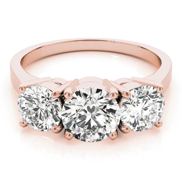 LUMEO Round Three Stone Diamond Engagement Ring Set in 18k Solid Rose Gold 