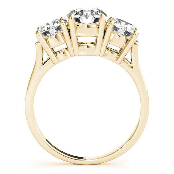 LUMEO Round Three Stone Diamond Engagement Ring Side View in 18k Solid Yellow Gold 