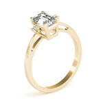 LUMEO Emerald Three Stone Diamond Engagement Ring Angle View in 18k Solid Yellow Gold 