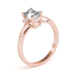 LUMEO Emerald Three Stone Diamond Engagement Ring Angle View in 18k Solid Rose Gold 