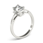 LUMEO Emerald Three Stone Diamond Engagement Ring Angle View in Platinum 