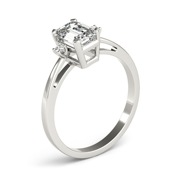 LUMEO Emerald Three Stone Diamond Engagement Ring Angle View in Platinum 