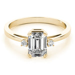 LUMEO Emerald Three Stone Diamond Engagement Ring Set in 18k Solid Yellow Gold 
