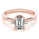 LUMEO Emerald Three Stone Diamond Engagement Ring Set in 18k Solid Rose Gold 