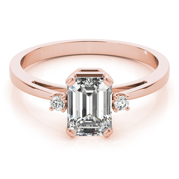 LUMEO Emerald Three Stone Diamond Engagement Ring Set in 18k Solid Rose Gold 