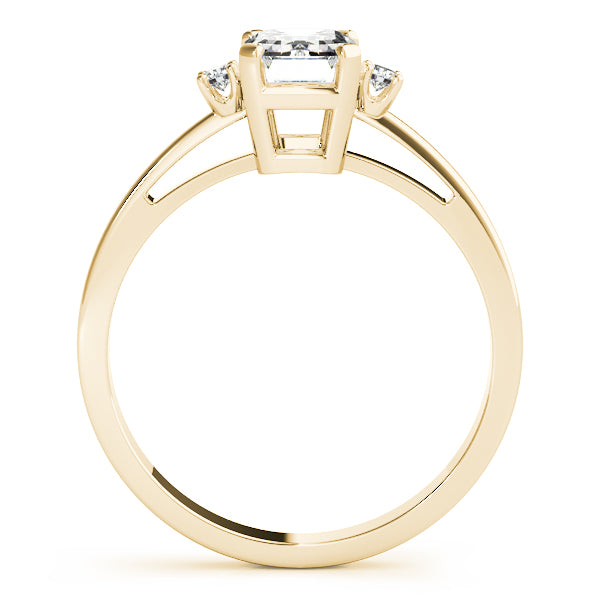 LUMEO Emerald Three Stone Diamond Engagement Ring Side View in 18k Solid Yellow Gold 