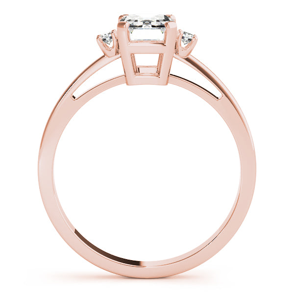 LUMEO Emerald Three Stone Diamond Engagement Ring Side View in 18k Solid Rose Gold 