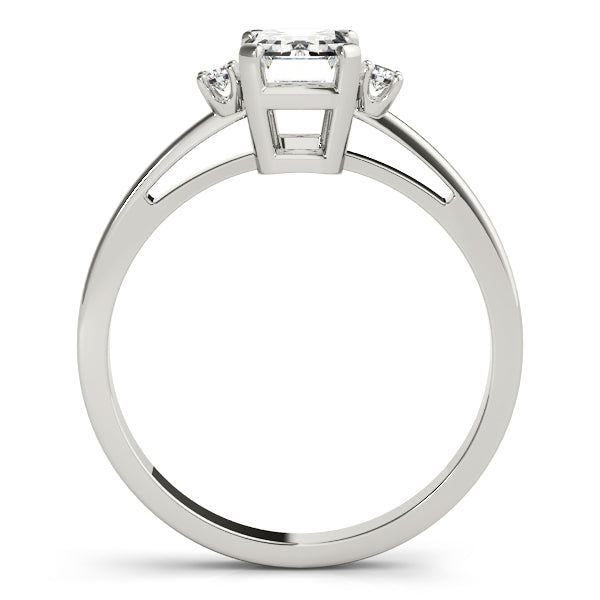 LUMEO Emerald Three Stone Diamond Engagement Ring Side View in Platinum 
