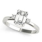 LUMEO Emerald Three Stone Diamond Engagement Ring Front View in Platinum 