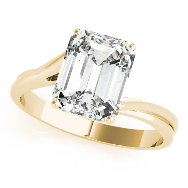 LUMEO Emerald Solitaire Diamond Engagement Ring Front View in 18k Solid Yellow Gold 