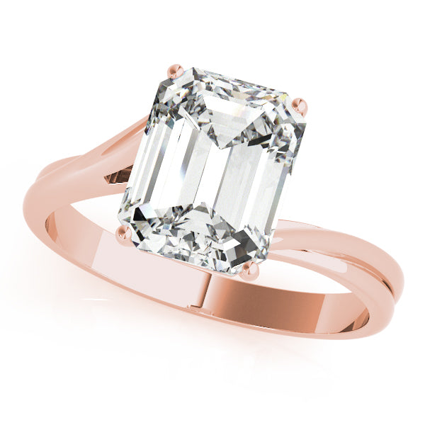 LUMEO Emerald Solitaire Diamond Engagement Ring Front View in 18k Solid Rose Gold 