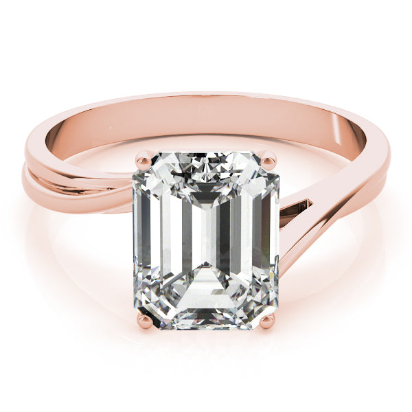 LUMEO Emerald Solitaire Diamond Engagement Ring Set in 18k Solid Rose Gold 