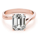 LUMEO Emerald Solitaire Diamond Engagement Ring Set in 18k Solid Rose Gold 