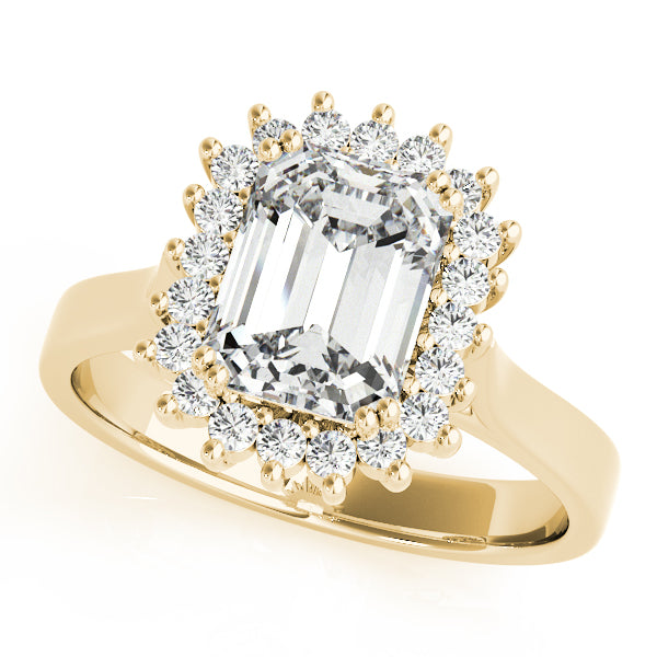 LUMEO Emerald Halo Diamond Engagement Ring Front View in 18k Solid Yellow Gold 