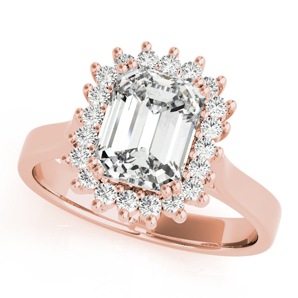 LUMEO Emerald Halo Diamond Engagement Ring Front View in 18k Solid Rose Gold 