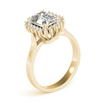 LUMEO Emerald Halo Diamond Engagement Ring Angle View in 18k Solid Yellow Gold 