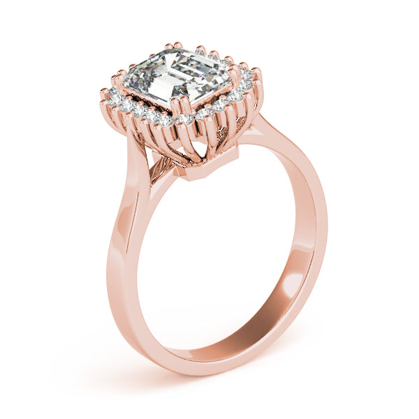 LUMEO Emerald Halo Diamond Engagement Ring Angle View in 18k Solid Rose Gold 