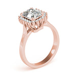 LUMEO Emerald Halo Diamond Engagement Ring Angle View in 18k Solid Rose Gold 