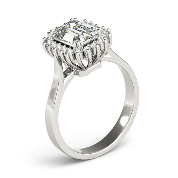 LUMEO Emerald Halo Diamond Engagement Ring Angle View in Platinum 