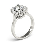 LUMEO Emerald Halo Diamond Engagement Ring Angle View in Platinum 
