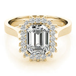 LUMEO Emerald Halo Diamond Engagement Ring Set in 18k Solid Yellow Gold 