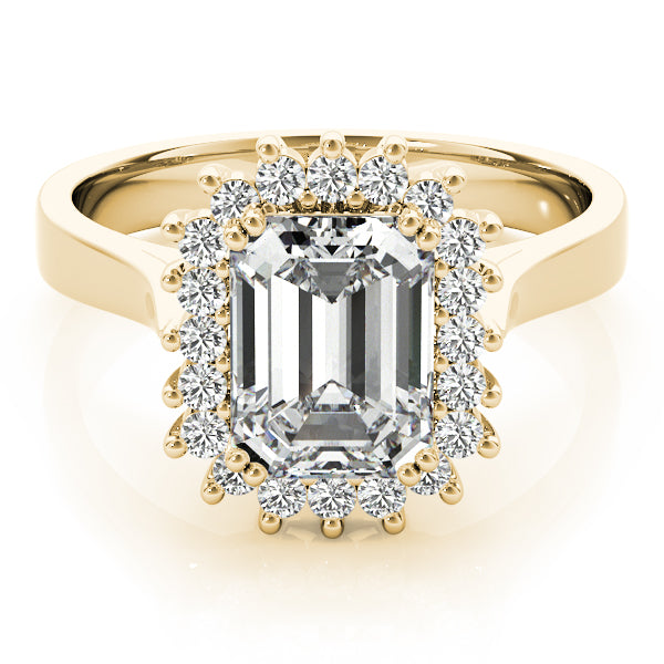 LUMEO Emerald Halo Diamond Engagement Ring Set in 18k Solid Yellow Gold 