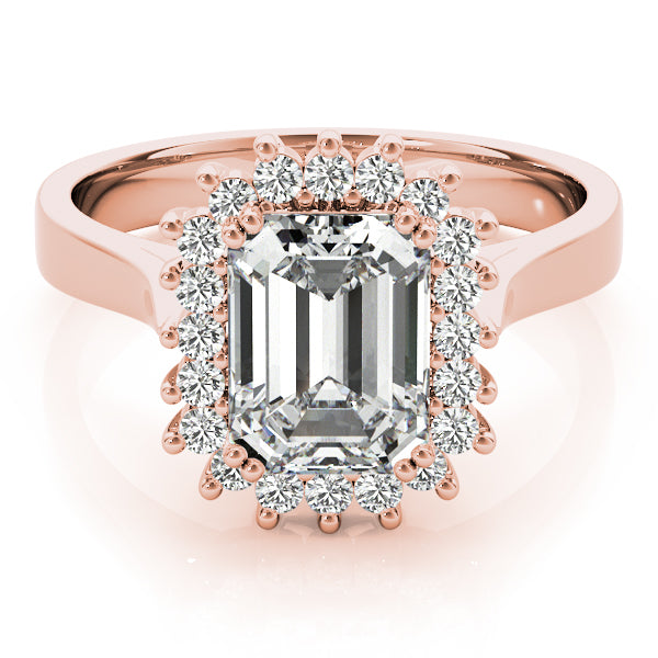 LUMEO Emerald Halo Diamond Engagement Ring Set in 18k Solid Rose Gold 