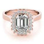 LUMEO Emerald Halo Diamond Engagement Ring Set in 18k Solid Rose Gold 
