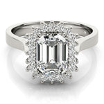 LUMEO Emerald Halo Diamond Engagement Ring Set in Platinum 