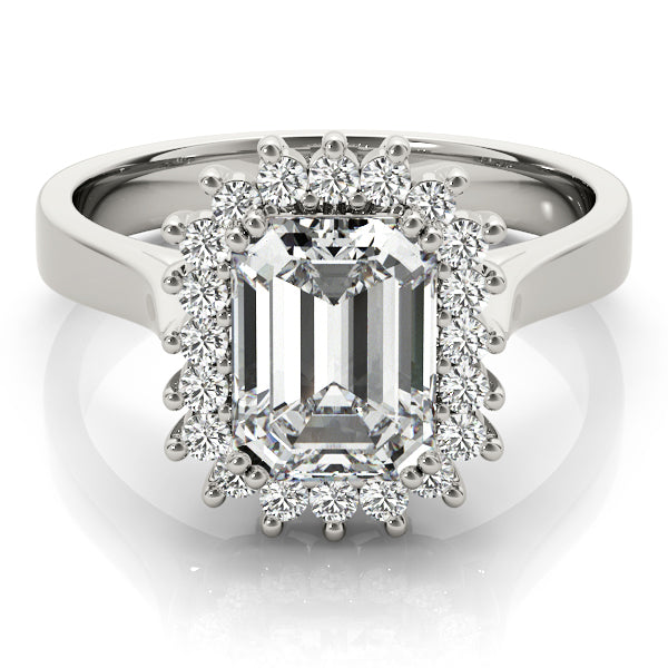 LUMEO Emerald Halo Diamond Engagement Ring Set in Platinum 