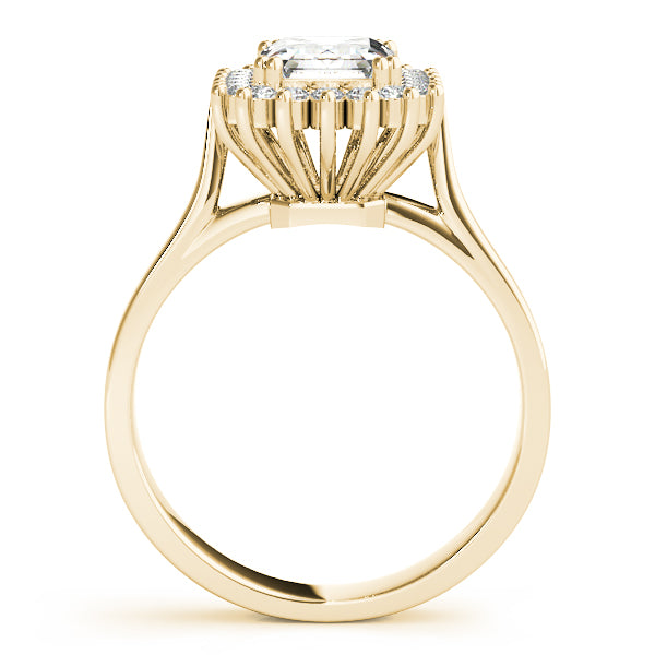 LUMEO Emerald Halo Diamond Engagement Ring Side View in 18k Solid Yellow Gold 
