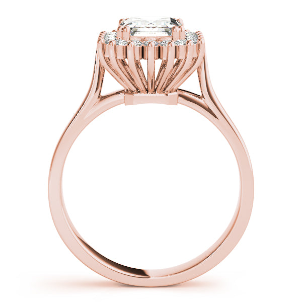 LUMEO Emerald Halo Diamond Engagement Ring Side View in 18k Solid Rose Gold 