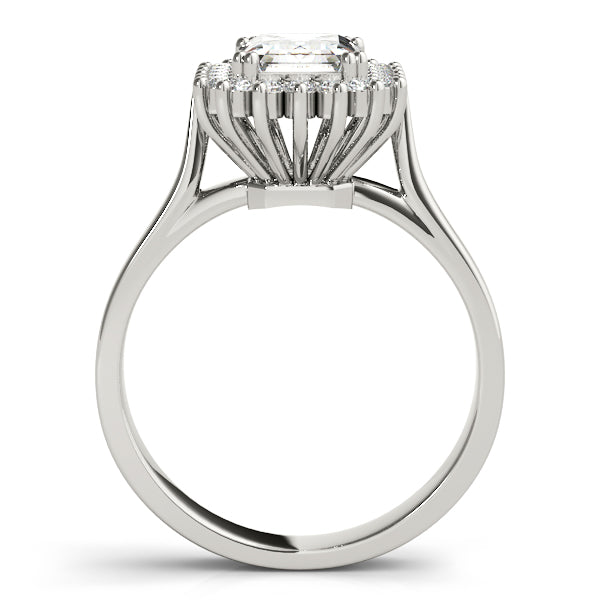 LUMEO Emerald Halo Diamond Engagement Ring Side View in Platinum 